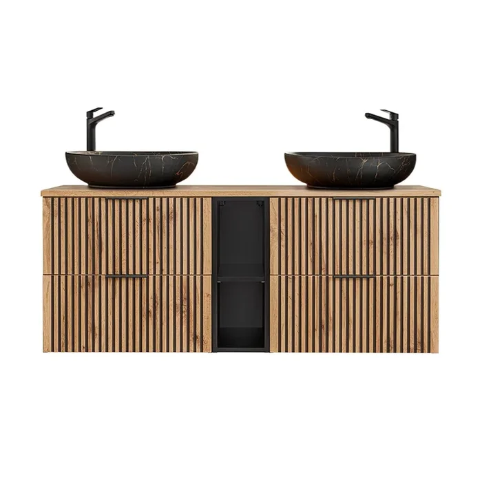 Mueble doble lavabo 140cm 2 compartimientos Gaia Madera y Negro – Lavabo Negro