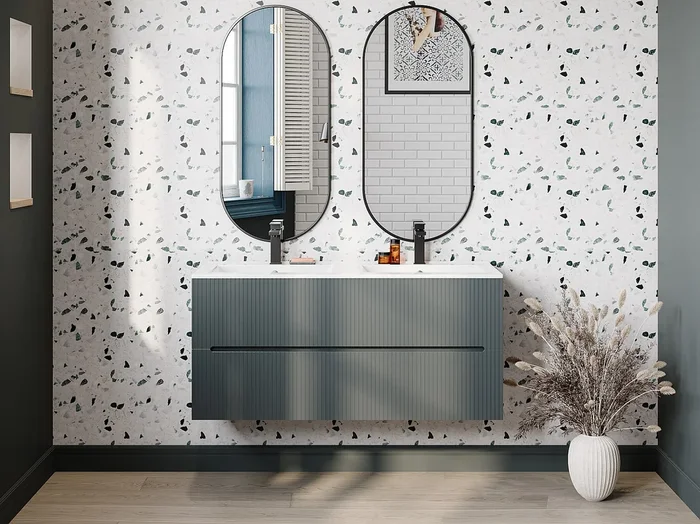 Mueble flotante de lavabo rayado gris – 120 cm – PAVANI