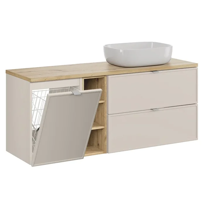 Mueble lavabo individual 140cm 3 compartimientos cesto de ropa Alba Cachemira