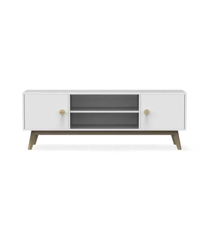 Mueble para televisión 2 puertas 2 huecos Campos acabado blanco/blanco cera 53cm(alto) 140cm(ancho) 40cm(largo)