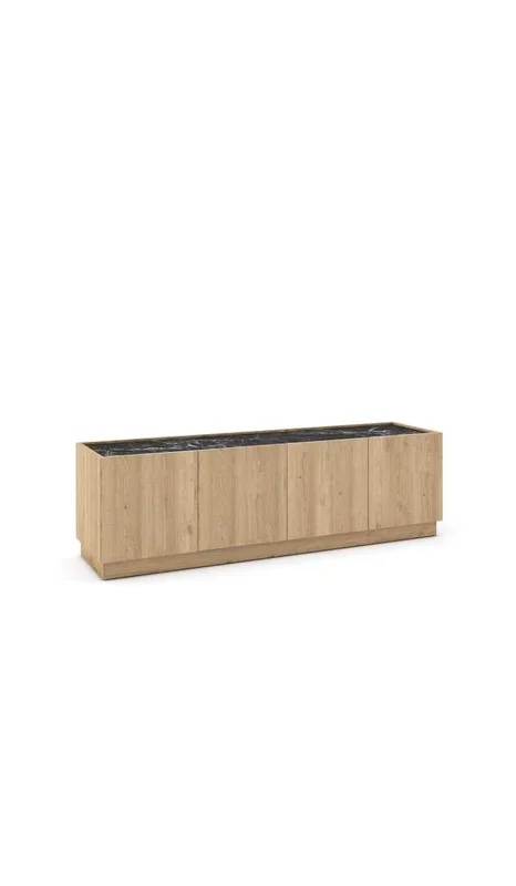 Mueble para televisión 4 puertas mod-Laura acabado roble y negro, 160cm(ancho) 48cm(alto) 41.8cm(largo)