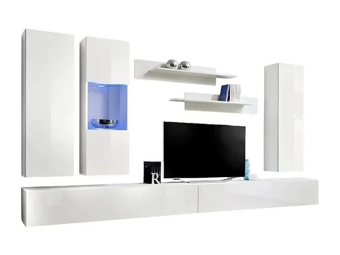 Mueble para TV FLY E5 diseño, color blanco brillante. Mueble colgante moderno y a la moda para su sala de estar.