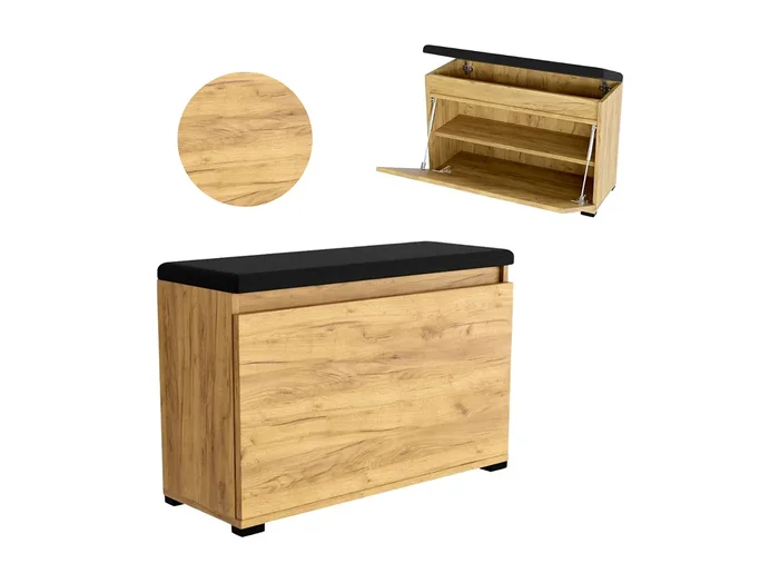 Mueble para zapatos 120 cm con almacenamiento, asiento tapizado, estante – Roble Dorado