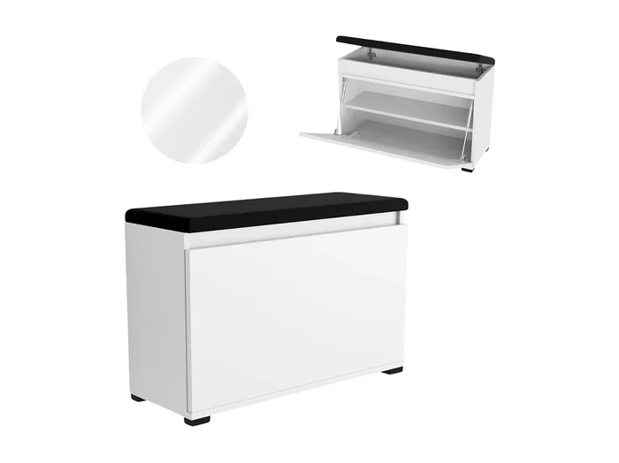 Mueble para zapatos 130 cm con almacenamiento, asiento tapizado, estante – Blanco