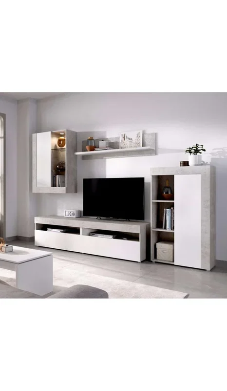 Mueble salón Villatorres cemento/blanco 180 cm(alto)265 cm(ancho)42 cm(largo)