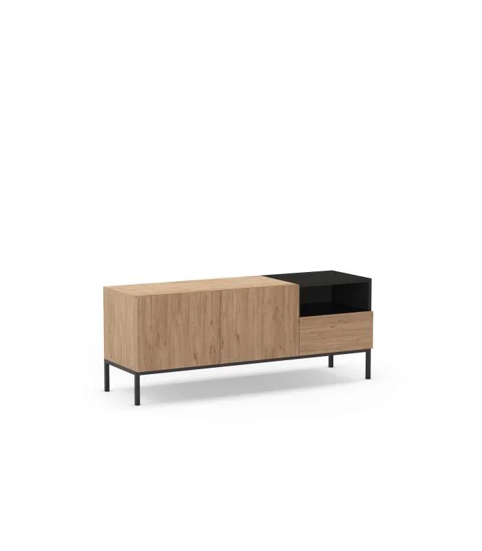 Mueble televisión md-Roque 2 puertas 1 cajón 1 hueco acabado roble sepet/negro, 140cm(ancho) 55cm(alto) 42cm(largo)