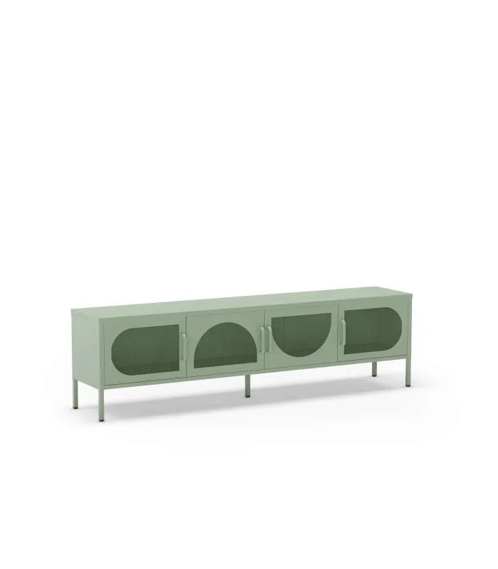 Mueble televisión modelo Toledo 4 puertas acabado metal verde menta, 180cm(ancho) 50cm(alto) 35cm (largo)