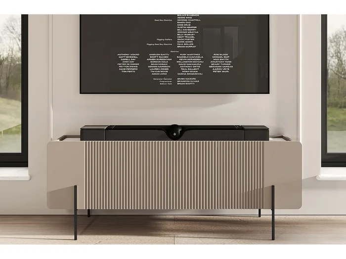Mueble TV 2 puertas 1 cajón con pie metálico cashmere 150×57 cm