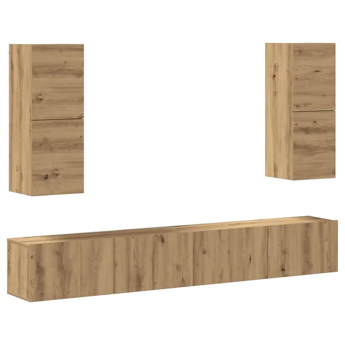 Mueble TV – Mesa de TV de pared madera contrachapada artesanal 4 piezas