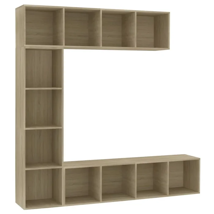 Mueble TV – Mesa de TV y librería 3 piezas roble Sonoma 180x30x180 cm