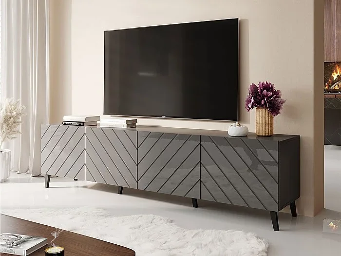 Mueble TV Charlotte 145, Grafito brillante Grafito, Número de puertas 4.00, 200x52x42cm