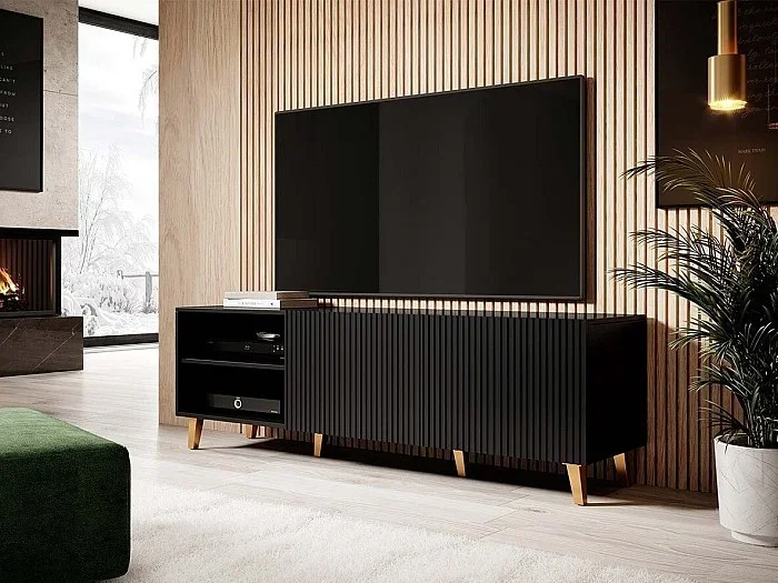Mueble TV Charlotte H102, Dorado Negro, Número de puertas 2.00, 150x52x40cm