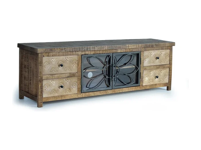 Mueble TV en madera mango y metal marrón envejecido 55x170x40