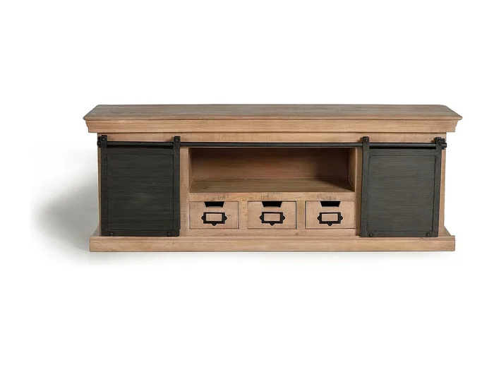 Mueble TV madera de mango y patas de metal natural y gris Multicolor.Giner y Colomer 55x40x150