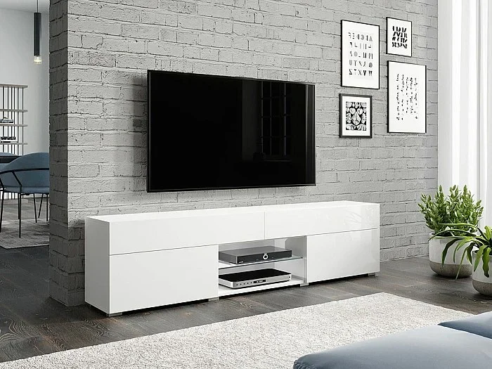 Mueble TV Sarasota 134, Blanco Blanco brillante, Número de puertas 2.00, 180x45x35cm