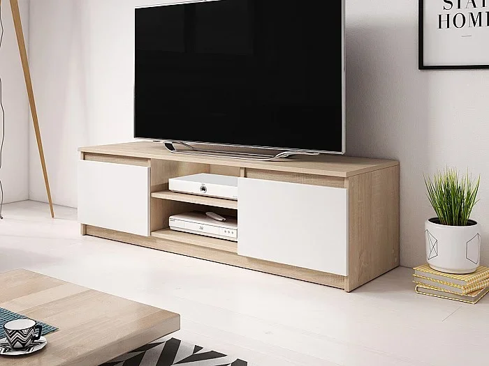 Mueble TV Sarasota 139, Blanco Roble Sonoma, Número de puertas 2.00, 120x36x38cm