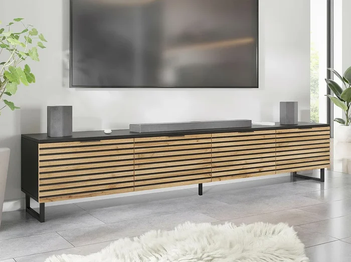 Mueble TV Sarasota A103, Grafito Wotan roble, 200x40x33cm