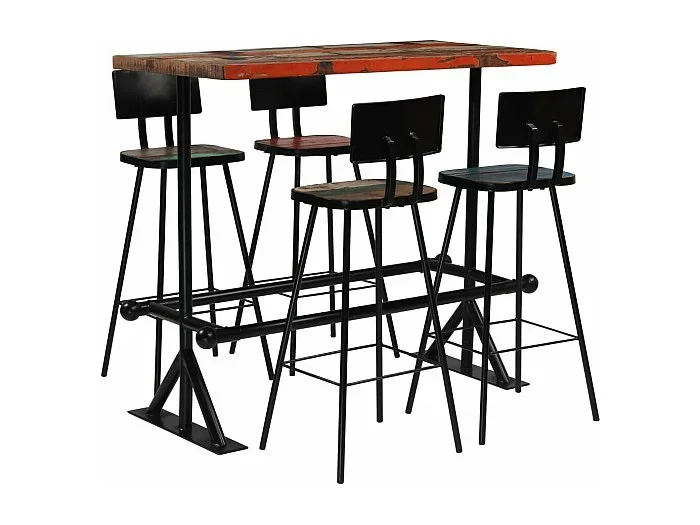 Muebles de bar 5 piezas Madera maciza reciclada Multicolor