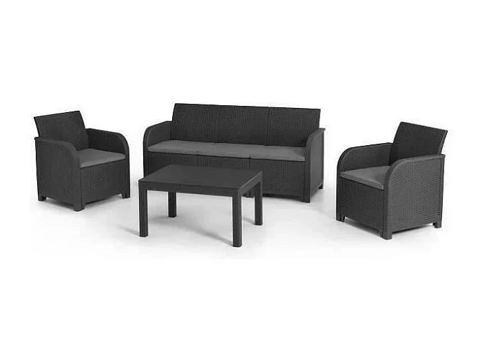Muebles de jardín – en resina imitación ratán tejido – Allibert de KETER – 5 personas – SanRemo – Gris grafito