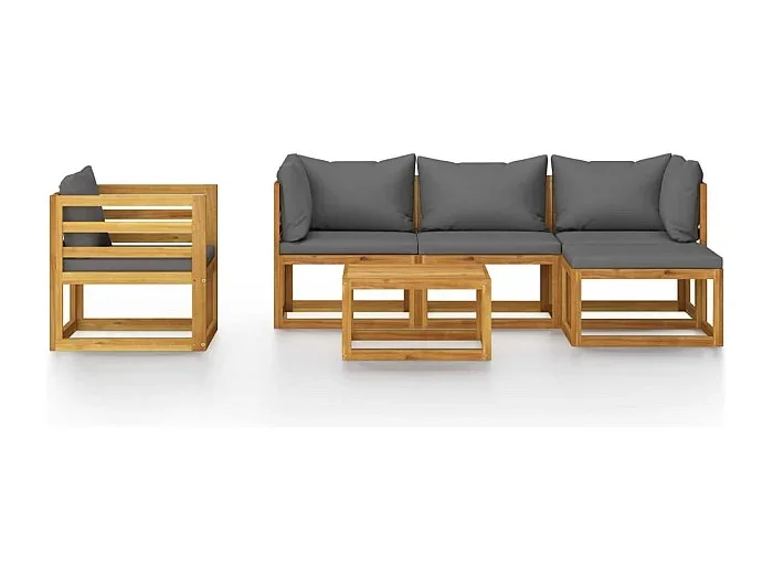 Muebles de jardín muebles de exterior juego de muebles de 6 piezas con cojín de madera maciza de acacia 02_0016620
