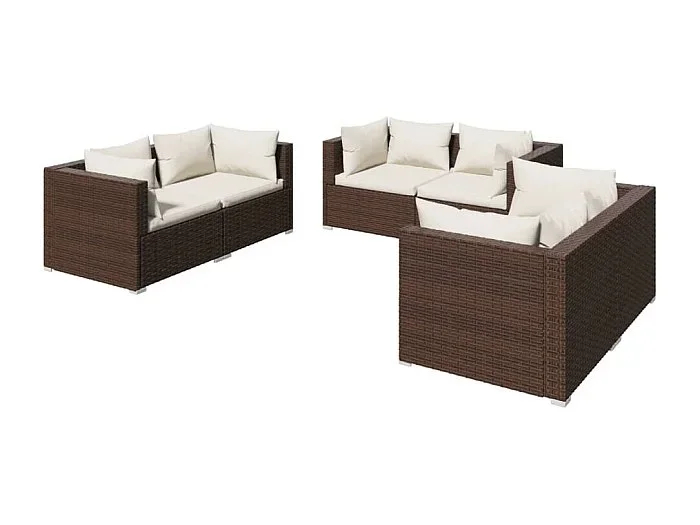 Muebles de jardín muebles de exterior juego de muebles de 6 piezas con cojines de resina tejida marrón 02_0016900