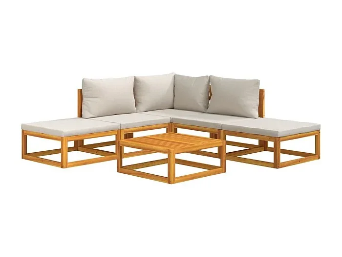Muebles de jardín muebles de exterior juego de muebles de 6 piezas con cojines gris claro de madera maciza 02_0016777
