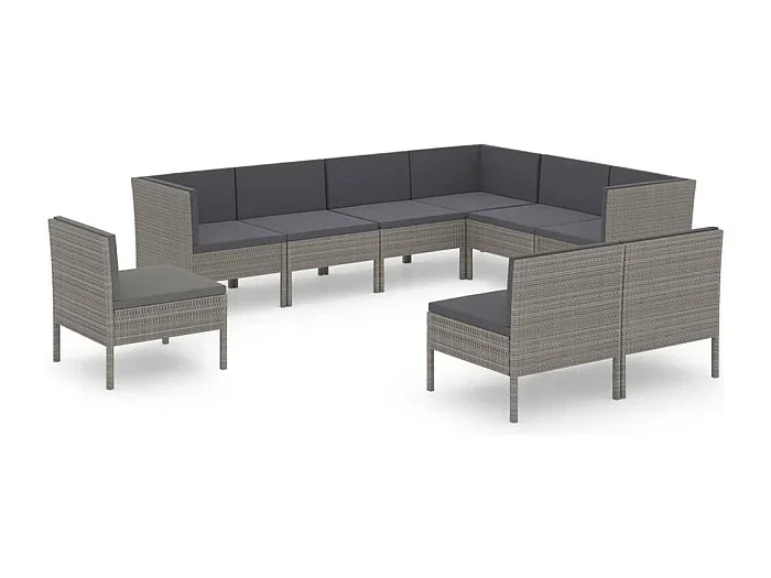 Muebles de jardín muebles de exterior juego de muebles de 9 piezas con cojines de resina tejida gris 02_0018085