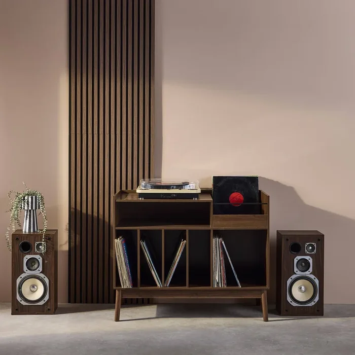 Muebles de vinilo vintage con decoración de madera oscura, 100cm