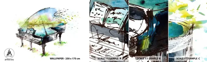 Muestra de fotomural autoadhesivo Deluxe Sticker – Encantado con la música – Piano, Abstracción, Música – 100×30 cm