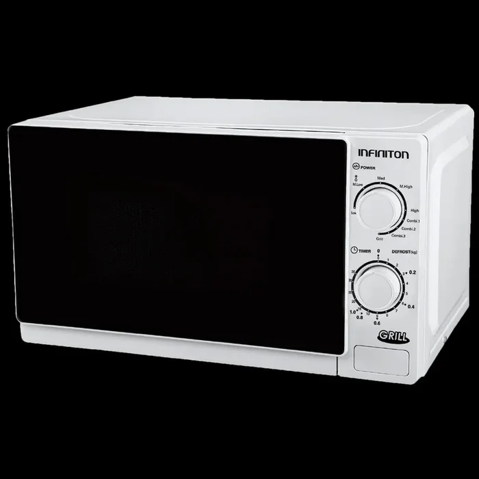 MW-1015 Microondas 20 Litros, Blanco, 700w, Grill 1000w, Apertura Con Botón, 25,5 Cm Plato, 9 Niveles De Fuerza, Temporizador 35 Min, 44,5×34,5×26 Cm- Infiniton