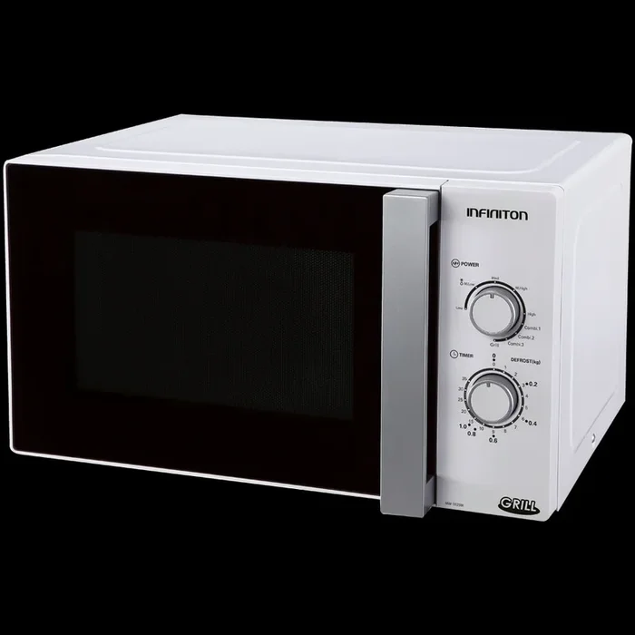 MW-1025M Microondas 25 Litros, Blanco, 700w, Grill 1000w, Apertura Con Tirador, 27 Cm Plato, 9 Niveles De Fuerza, Temporizador 30 Min, 45,5×32,5×26 Cm- Infiniton