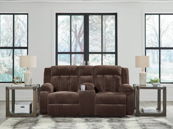 Observation Chocolate Power Reclining Loveseat with Console