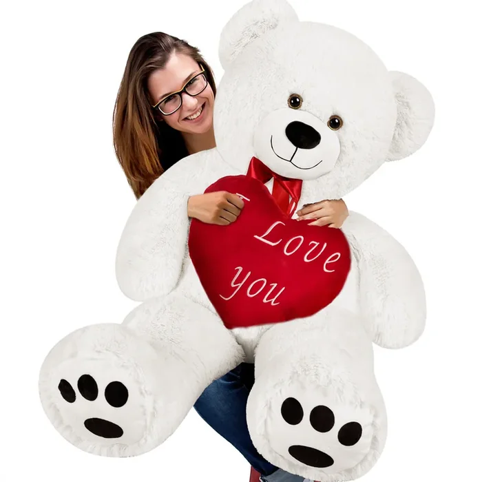 Oso de Peluche Blanco XL 100 cm corazón rojo I Love You
