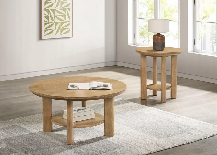Ottowa Light Oak 2-Piece Round Wood Coffee Table Set