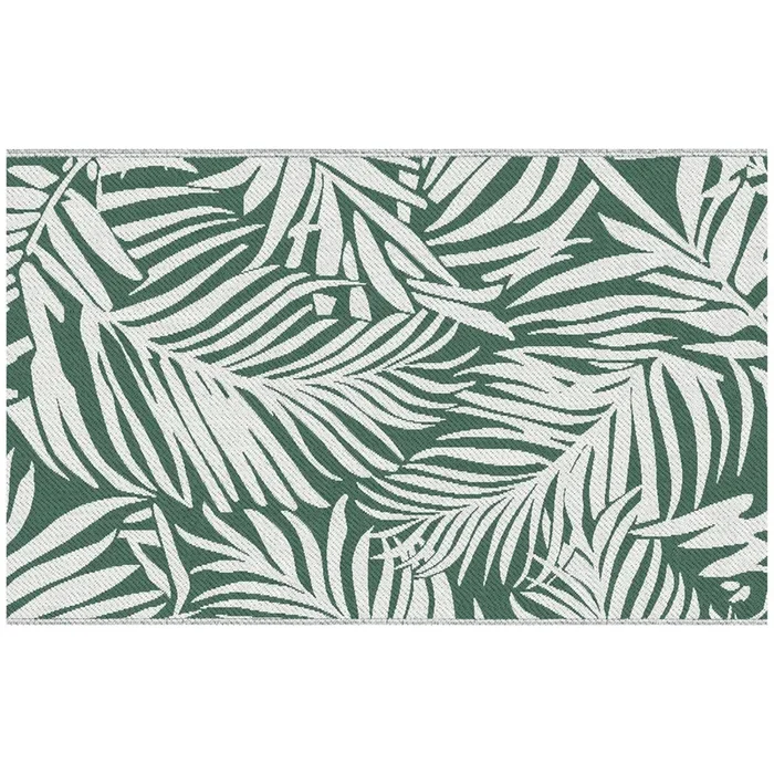 Outsunny Alfombra de Exterior 152×243 cm Alfombra Reversible con Patrón de Hojas para Terraza Balcón Patio Camping Playa Verde Oscuro y Blanco