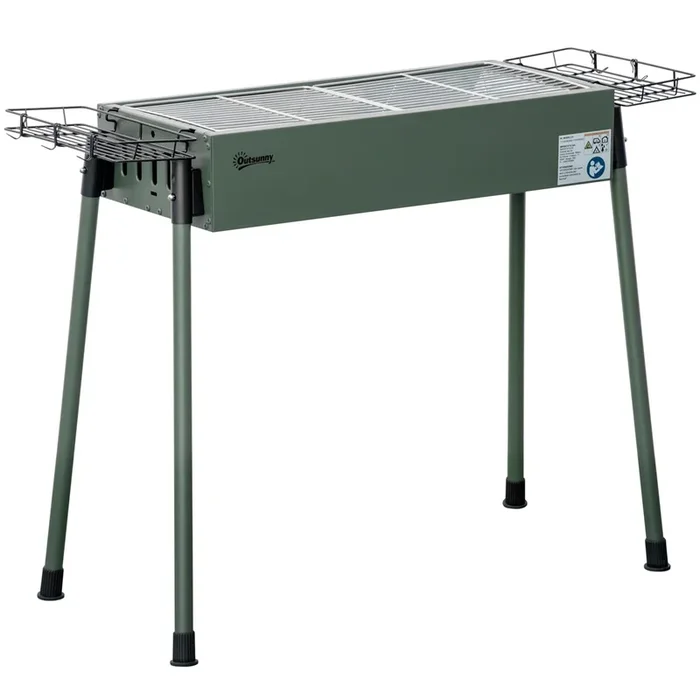 Outsunny Barbacoa de Carbón Barbacoa Portátil 94x39x70 cm con 2 Parrillas de Acero Inoxidable y 2 Especieros para Acampar Picnic Camping Jardín Verde Oliva