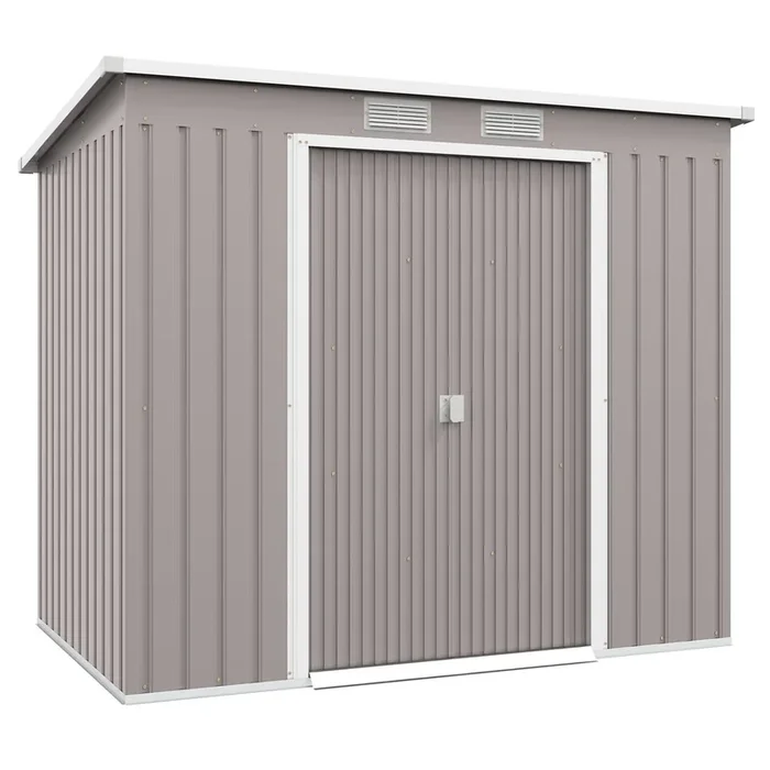 Outsunny Caseta de Jardín Exterior 2,42 m² 213x130x172 cm Cobertizo de Jardín Exterior con Puerta Corredera Techo Inclinado Base Refuerzo (Suelo NO Incluido) y 2 Ventanas Gris Claro