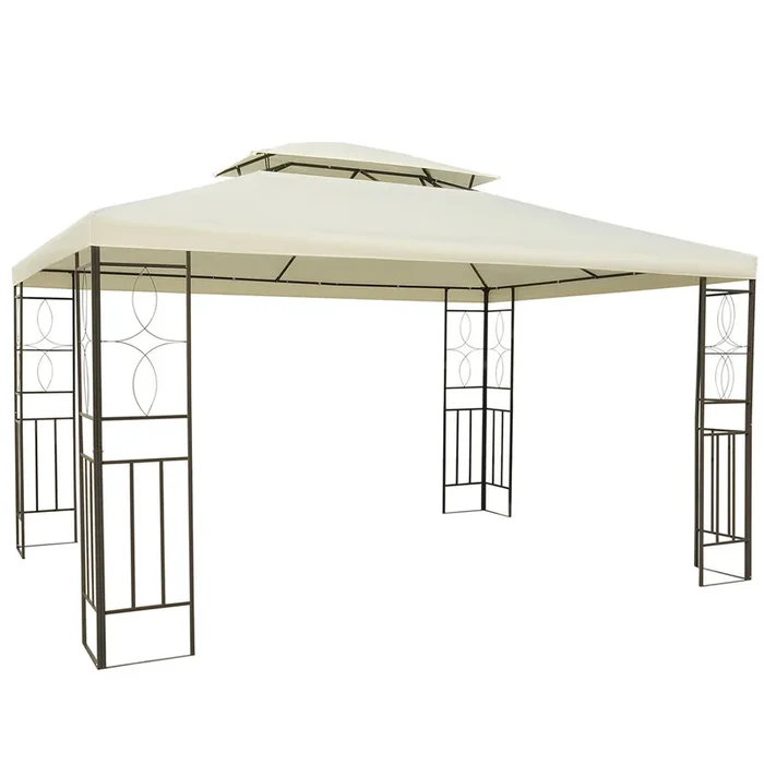 Outsunny Cenador de Jardín 3x4m Pabellón para Exterior con Doble Techo de Ventilación y 4 columnas de acero Estable para Fiestas Eventos Patio Crema