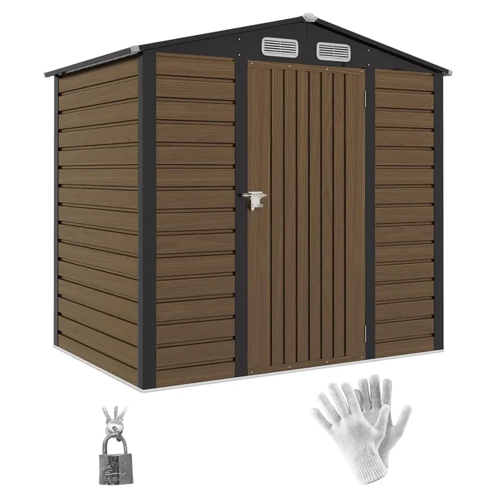 Outsunny Cobertizo de Jardín 190x131x188 cm Caseta Exterior Casa de Herramientas con 2 Ventanas de Ventilación y Puerta para Patio Terraza Balcón Roble