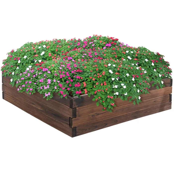 Outsunny Huerto Urbano Jardinera de Madera Maciza de Abeto Cama de Plantación de Jardín para Cultivo Plantas Flores Hierbas 80x80x22,5 cm Marrón