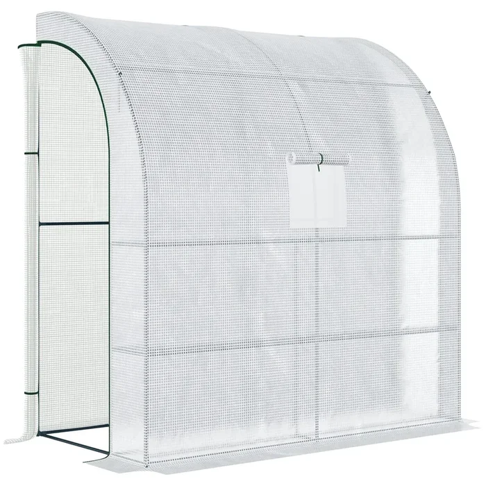 Outsunny Invernadero Pequeño de Pared Invernadero de Exterior con 2 Puertas Ventanas Estantes de 3 Niveles Marco de Acero y Cubierta de PE 140g/m² para Cultivar Plantas Flores 200x100x215 cm Blanco
