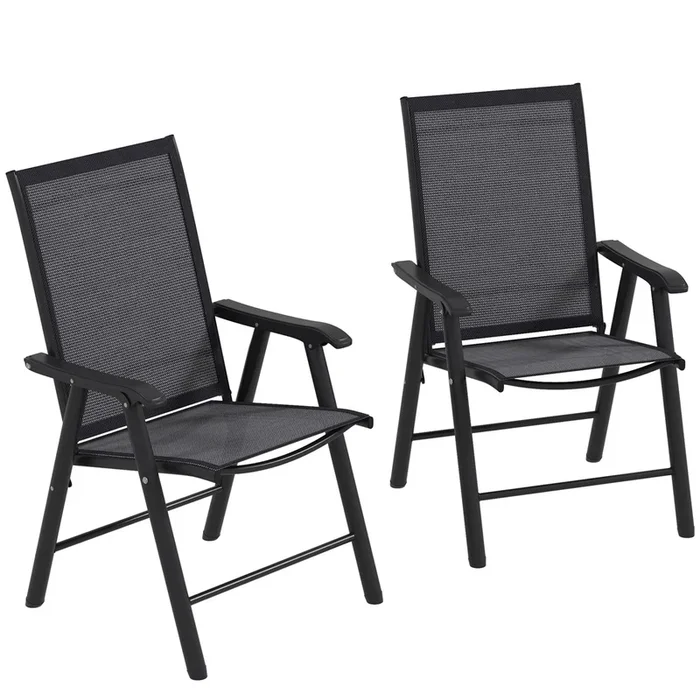 Outsunny Juego de 2 Sillas de Camping Plegables Sillas Plegables de Jardín Exterior Acolchadas en Malla con Marco de Acero y Reposabrazos Carga 110 kg para Terraza Playa 58x64x94 cm Gris Oscuro