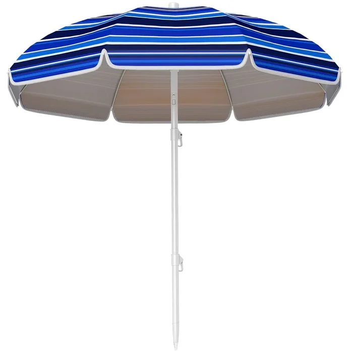 Outsunny Sombrilla de Playa Grande Ø180 cm Sombrilla de Terraza Exterior Plegable con Ángulo Ajustable Protección UV50+ Impermeable Mástil de Ø32 mm Multicolor