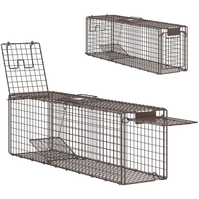 Outsunny Trampa para Animales Vivos 100x24x30 cm Trampa para Ratas con 2 Puertas y Marco de Acero para Interior y Exterior Marrón
