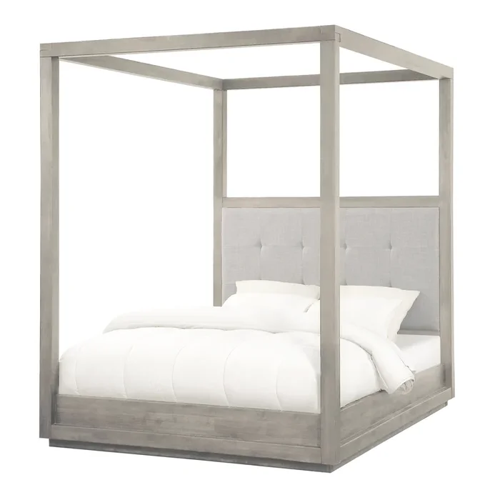 Oxford Upholstered Queen Canopy Bed in Mineral