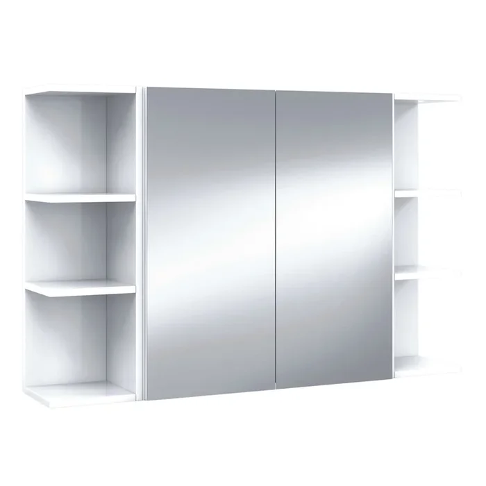 Pack 2 estanterías + Armario con Espejo para Baño Aseo Color Blanco Brillo almacenaje Muebles