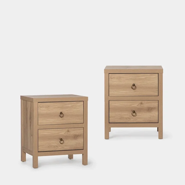 Pack 2 mesitas de noche de 2 cajones en madera color natural Livorno – Klast