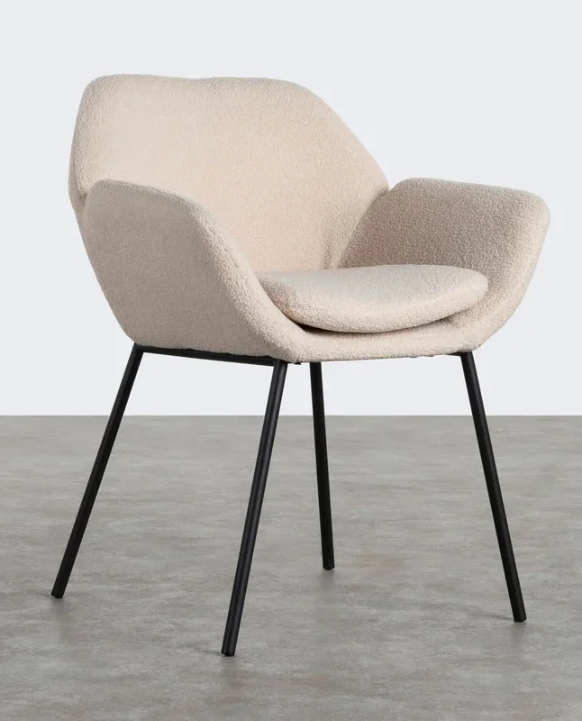 Pack 2 Sillas de Comedor de Metal con Reposabrazos Eider Bouclé Beige medio – The Masie