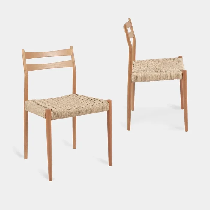 Pack 2 sillas en madera de haya color natural y cuerda Vina – Klast