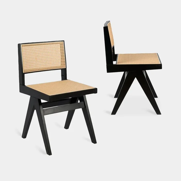 Pack 2 sillas en madera de hevea color negro y ratán Nelha – Klast